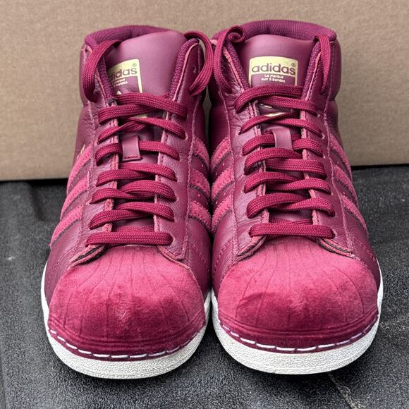 Adidas Pro Model Shell Toe Burgundy Velour Womens 6.5 Leather High Top AC7906 - Picture 8 of 12